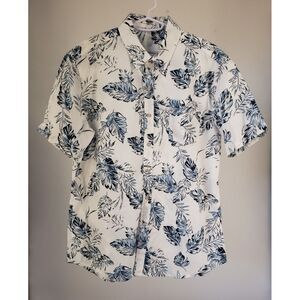 Coofandy Hawaiian Floral Palm Leaves‎ Tropical Beach Shirt Size Large White Navy